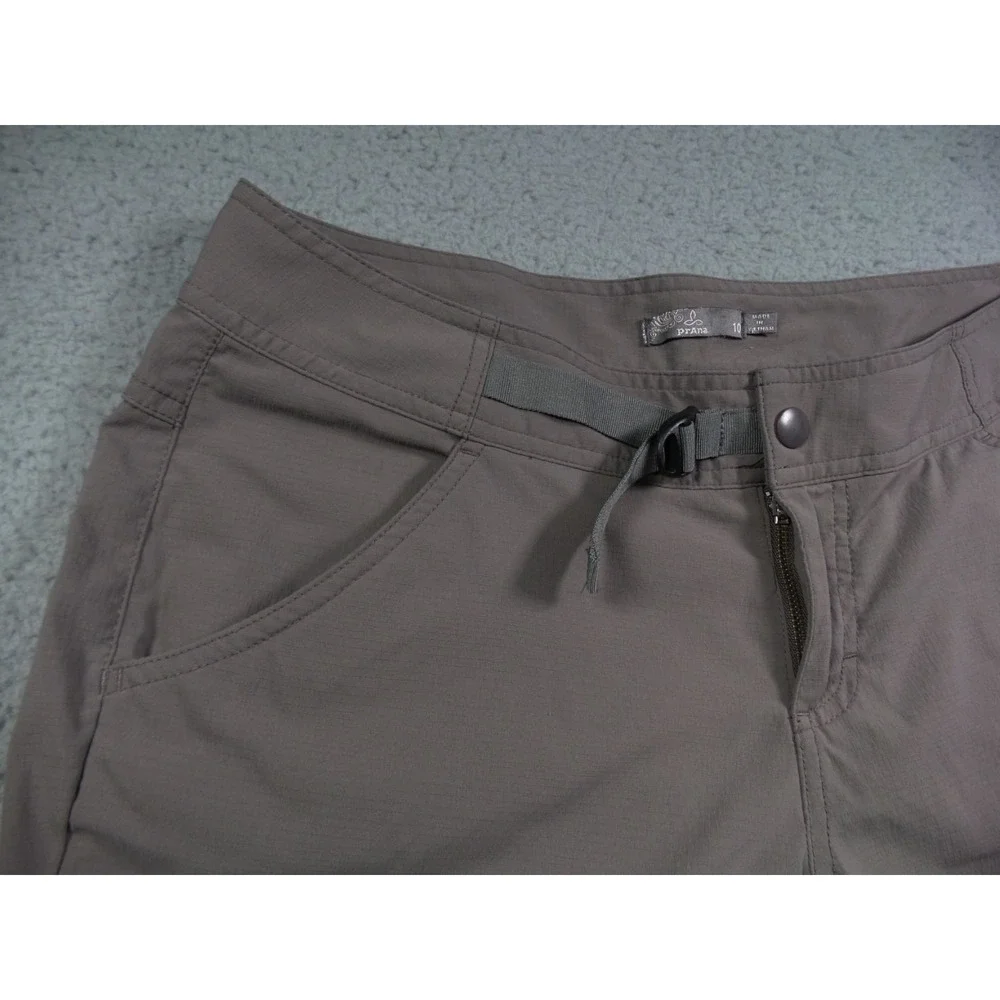 prAna Pants Womens Size 10 Gray Capri Stretch Ripstop Belted Outdoor Yoga‎